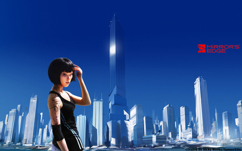 cyberpunk cityscape with woman