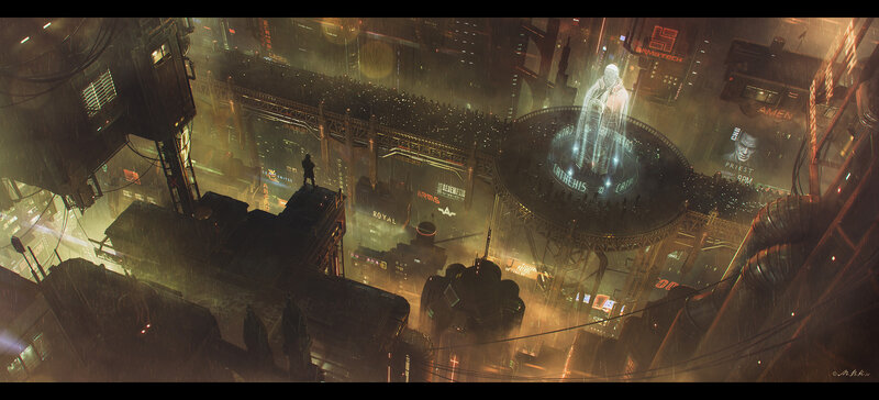 Cyberpunk Cityscape — Yellow, Dystopian