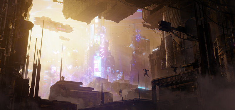 Cyberpunk Cityscape — Yellow