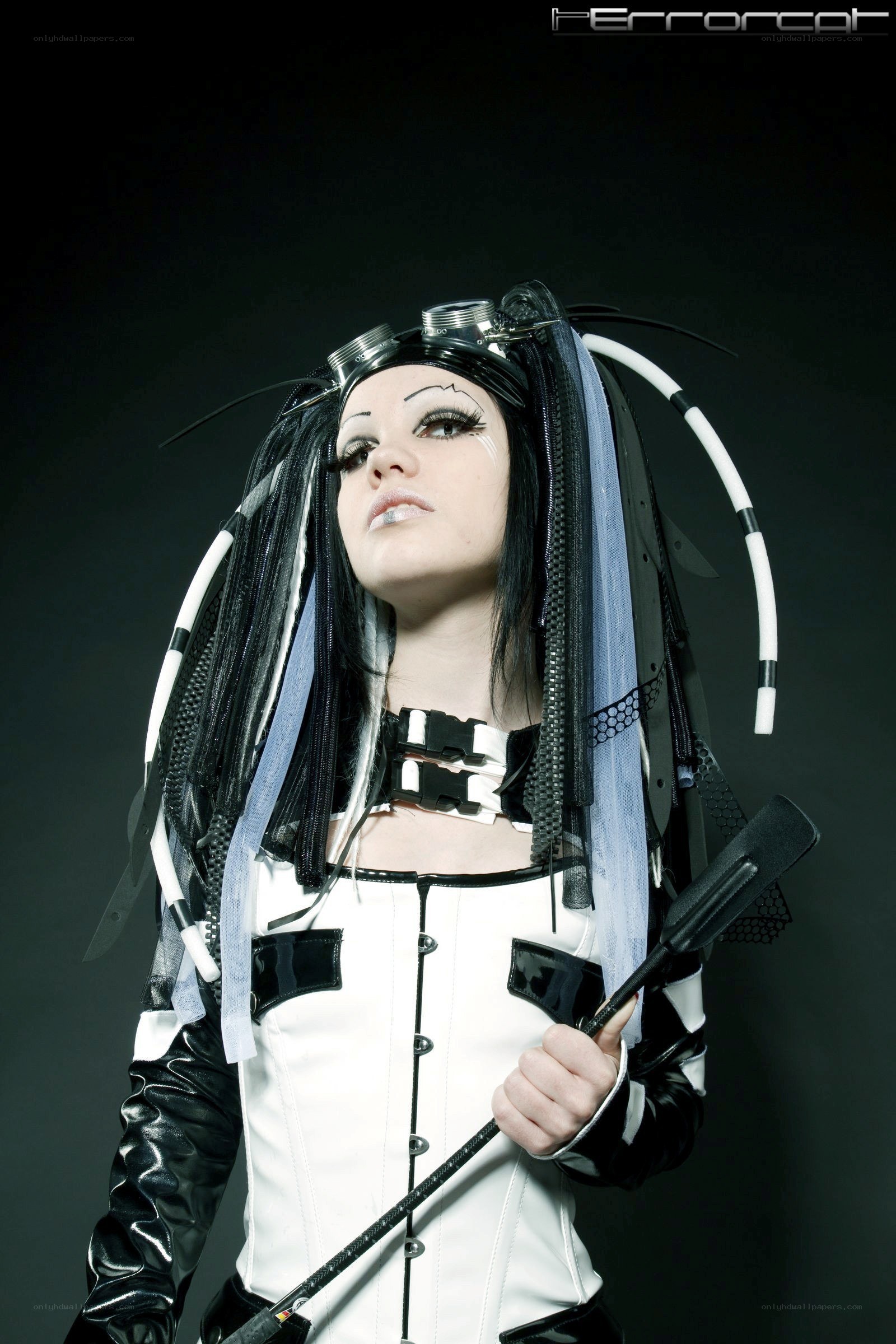 cyberpunk cosplayer with whip