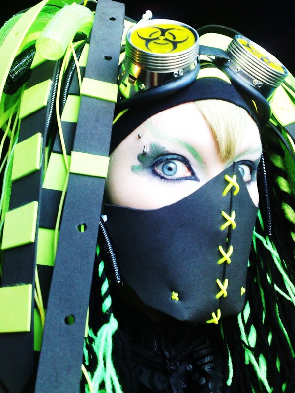 cyberpunk costume with biohazard mask