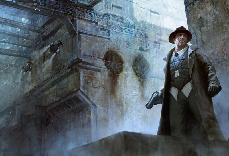 cyberpunk detective in a dystopian city
