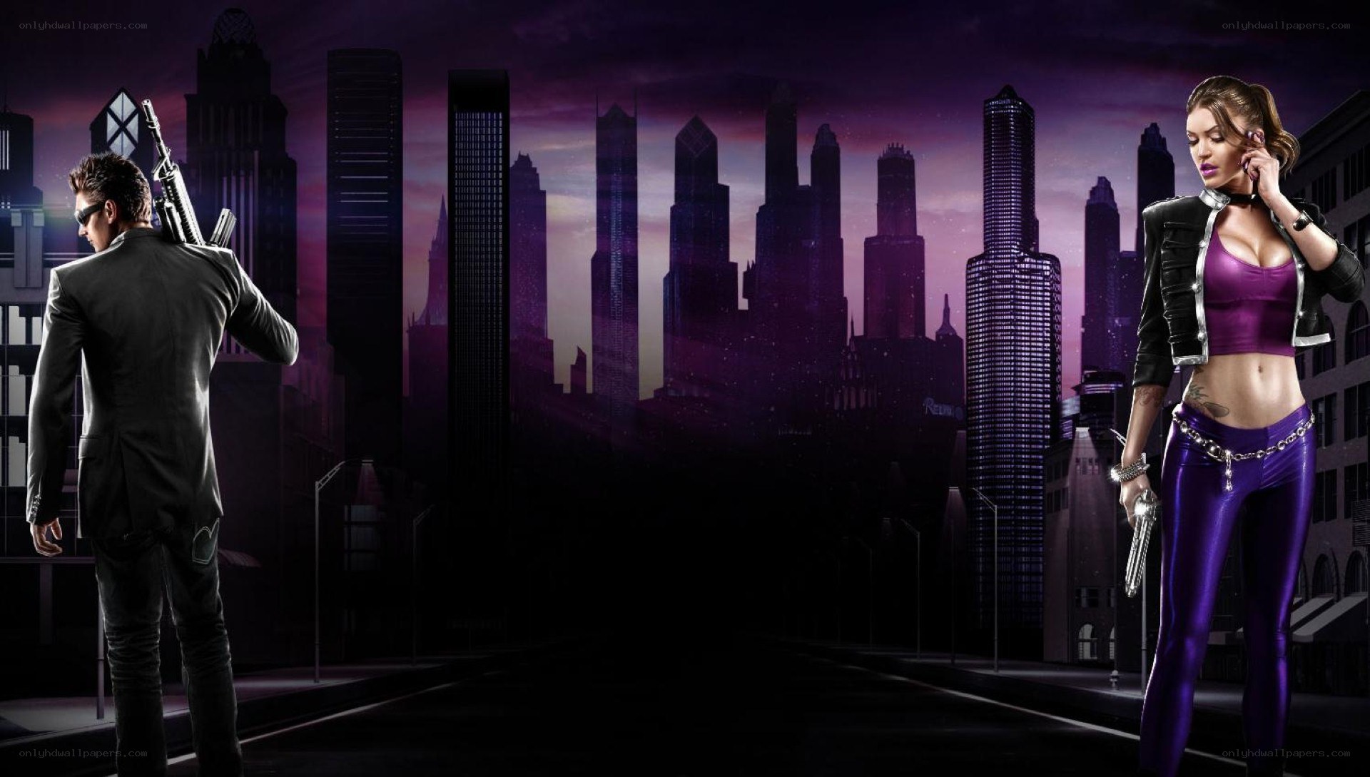cyberpunk duo in cityscape