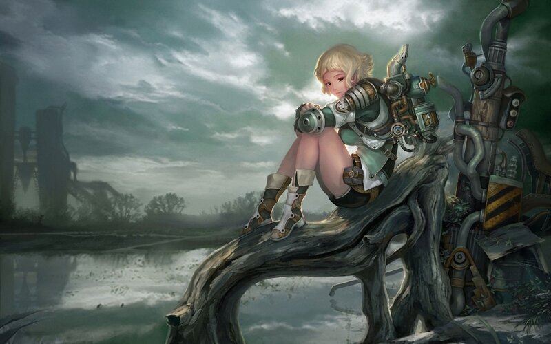 cyberpunk girl on a branch