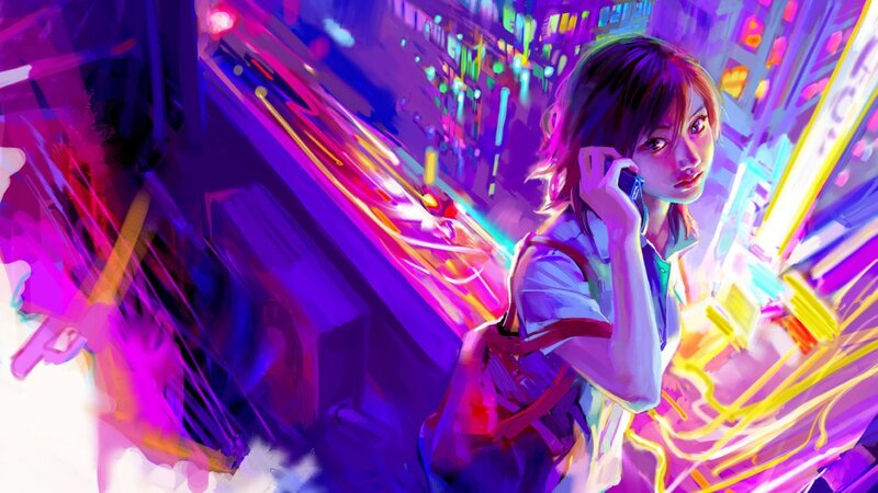 cyberpunk girl on phone