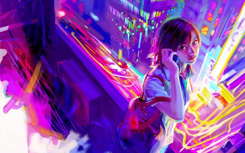 cyberpunk girl on phone