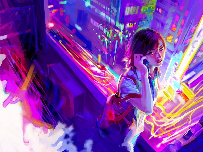 cyberpunk girl on phone