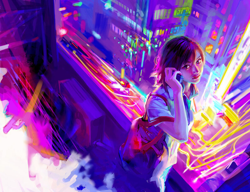 cyberpunk girl on phone