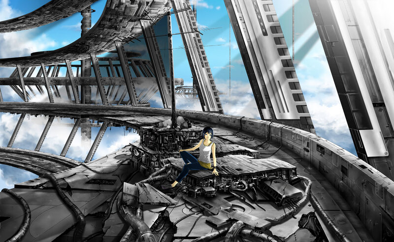 cyberpunk girl on wreckage