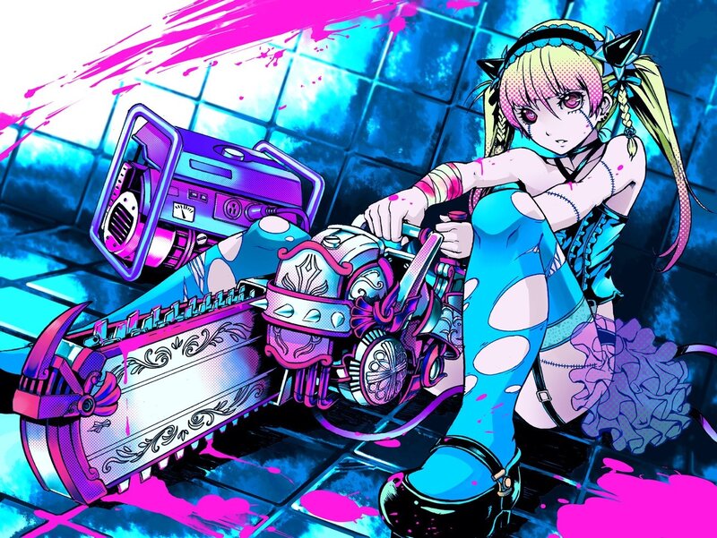 cyberpunk girl with chainsaw