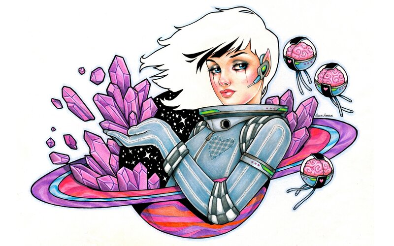 cyberpunk girl with crystals