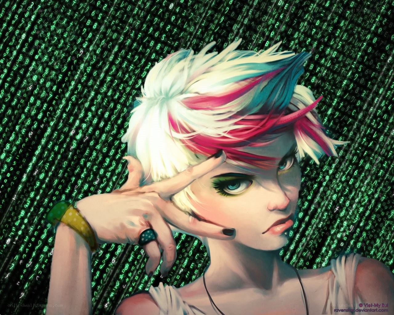cyberpunk girl with matrix background