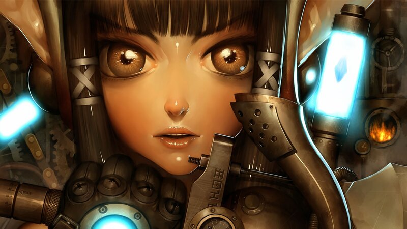 cyberpunk girl with mechanical arms