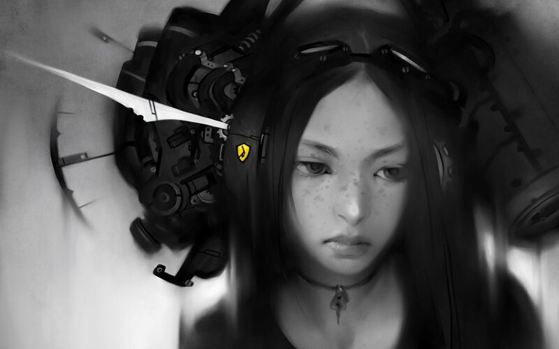 cyberpunk girl with mechanical head