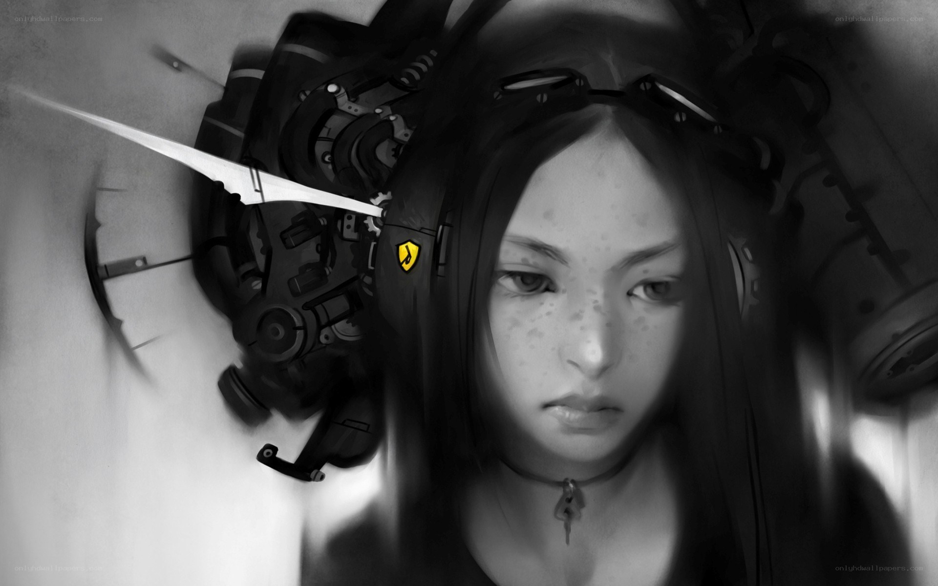 cyberpunk girl with mechanical head