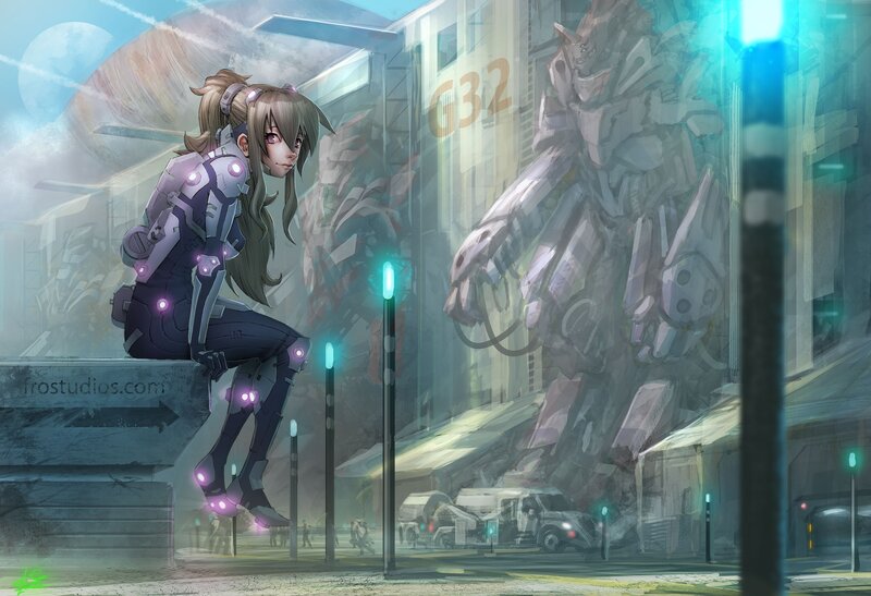 cyberpunk girl with mechs