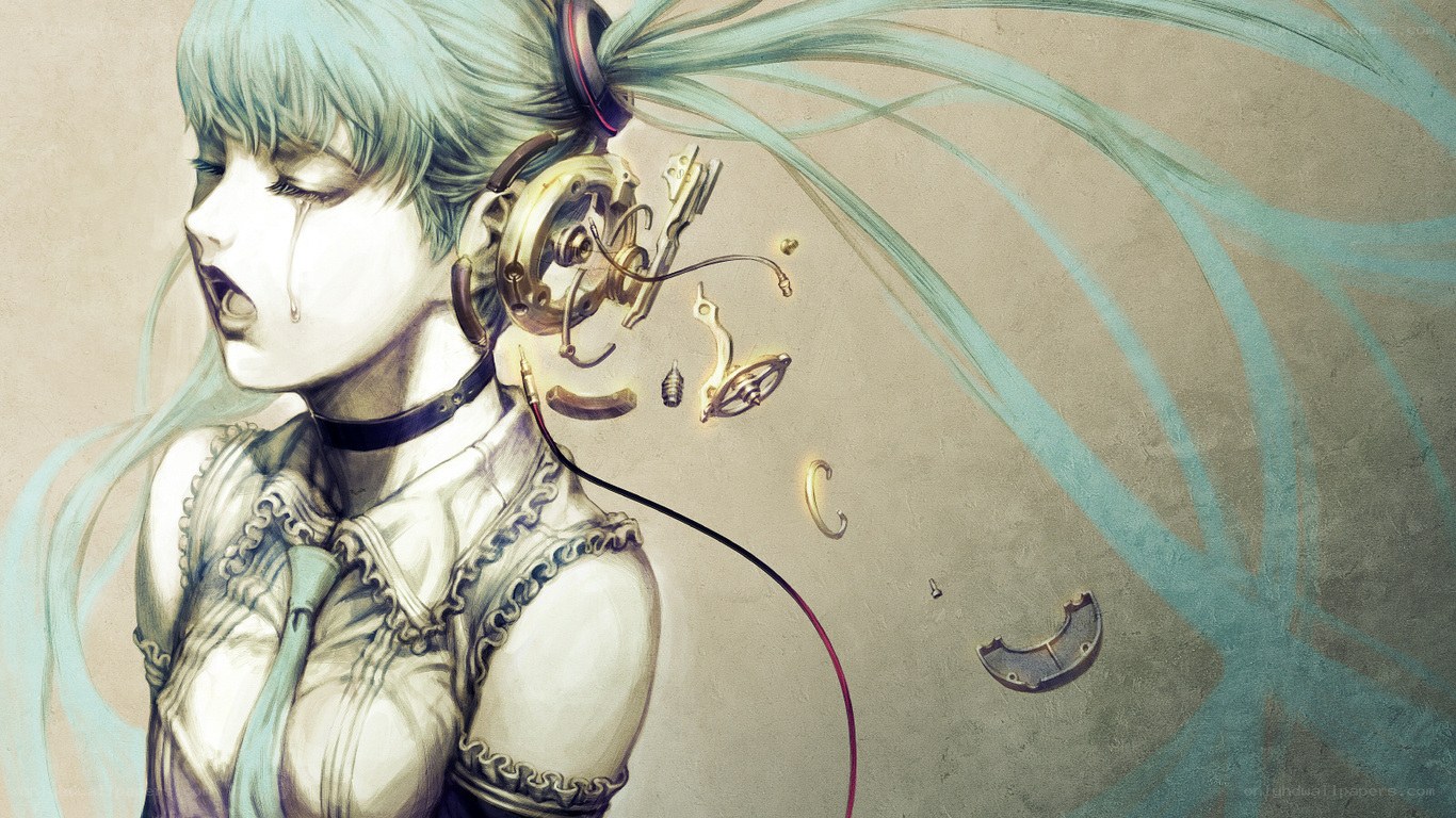 cyberpunk girl with tears
