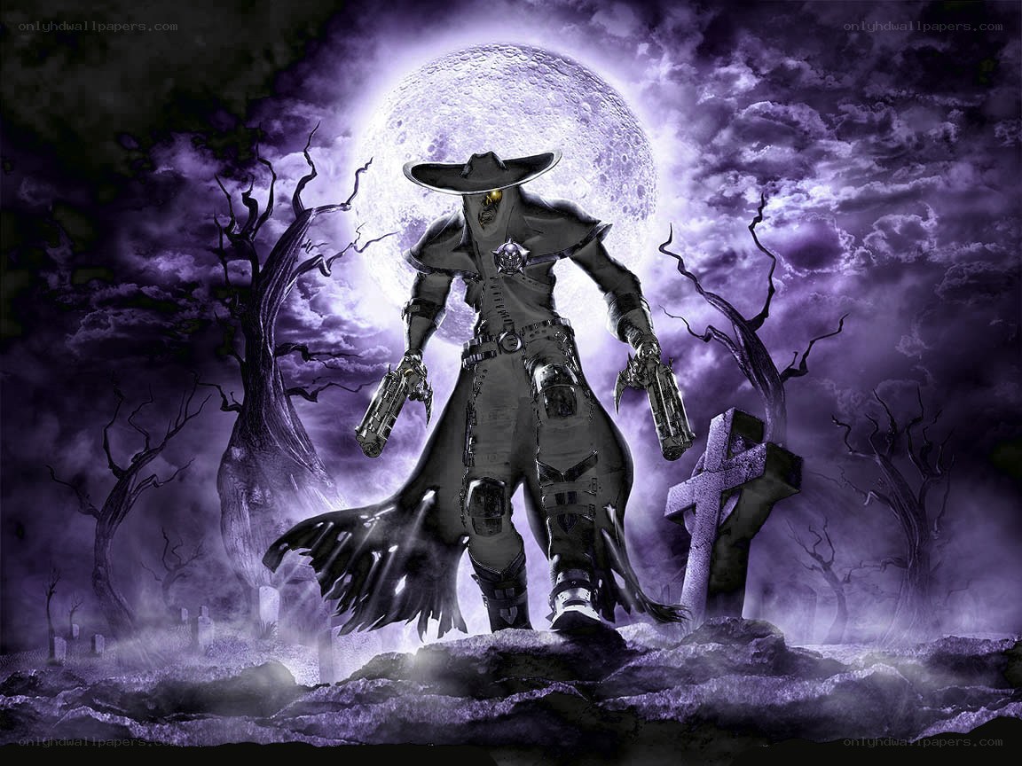cyberpunk gunslinger in graveyard