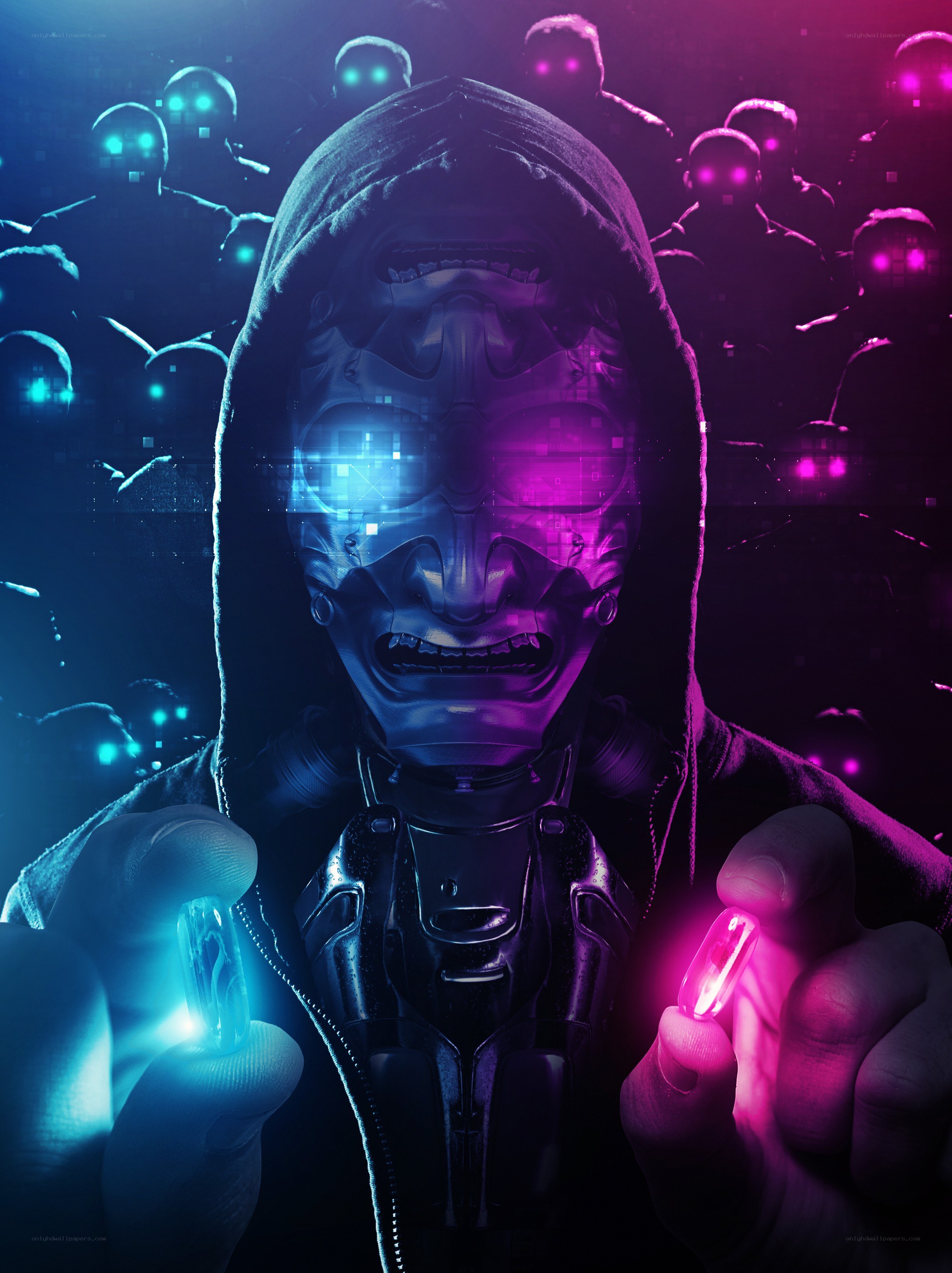 cyberpunk hacker with glowing pills