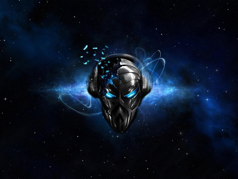 cyberpunk helmet in space
