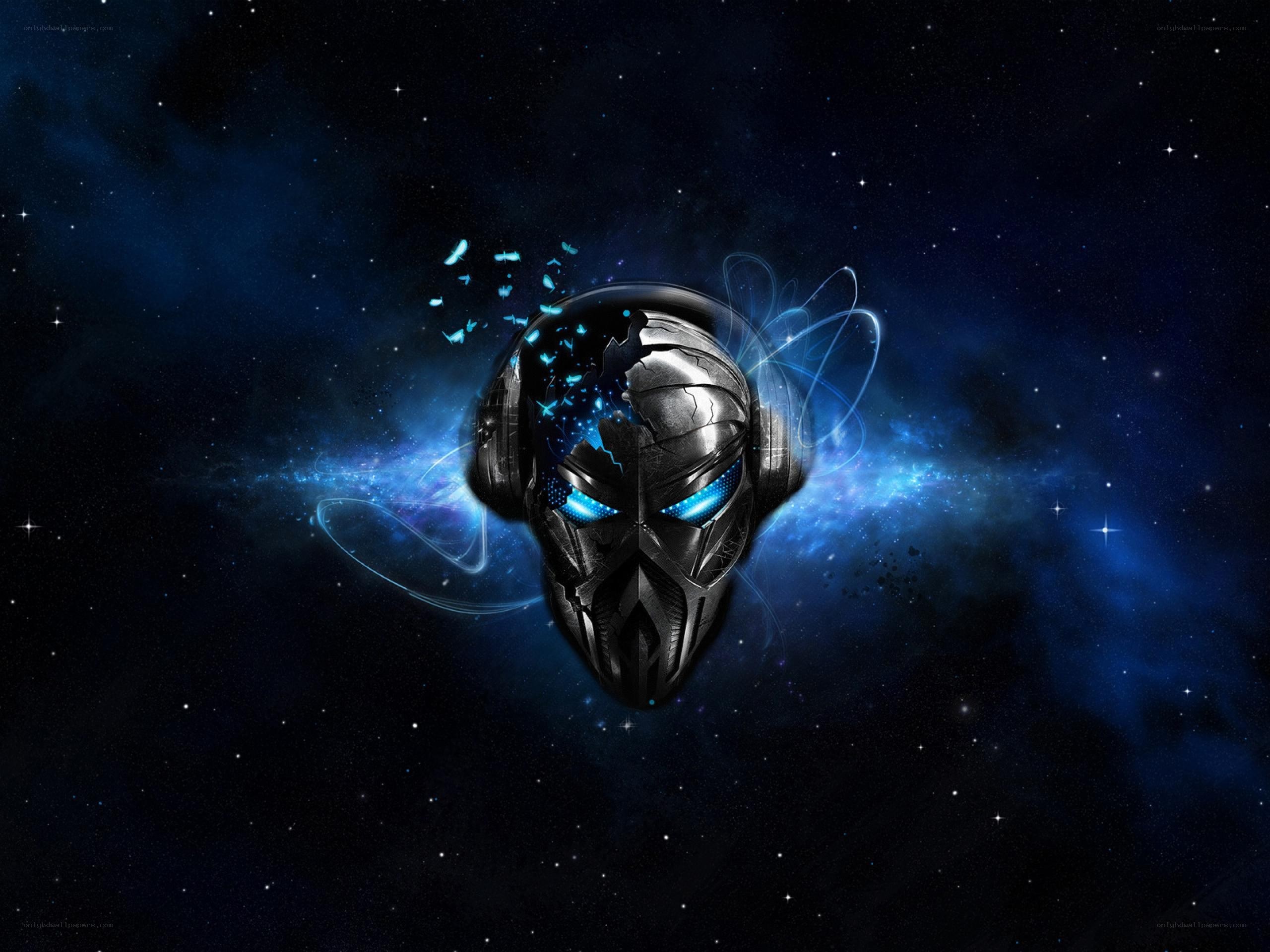 cyberpunk helmet in space