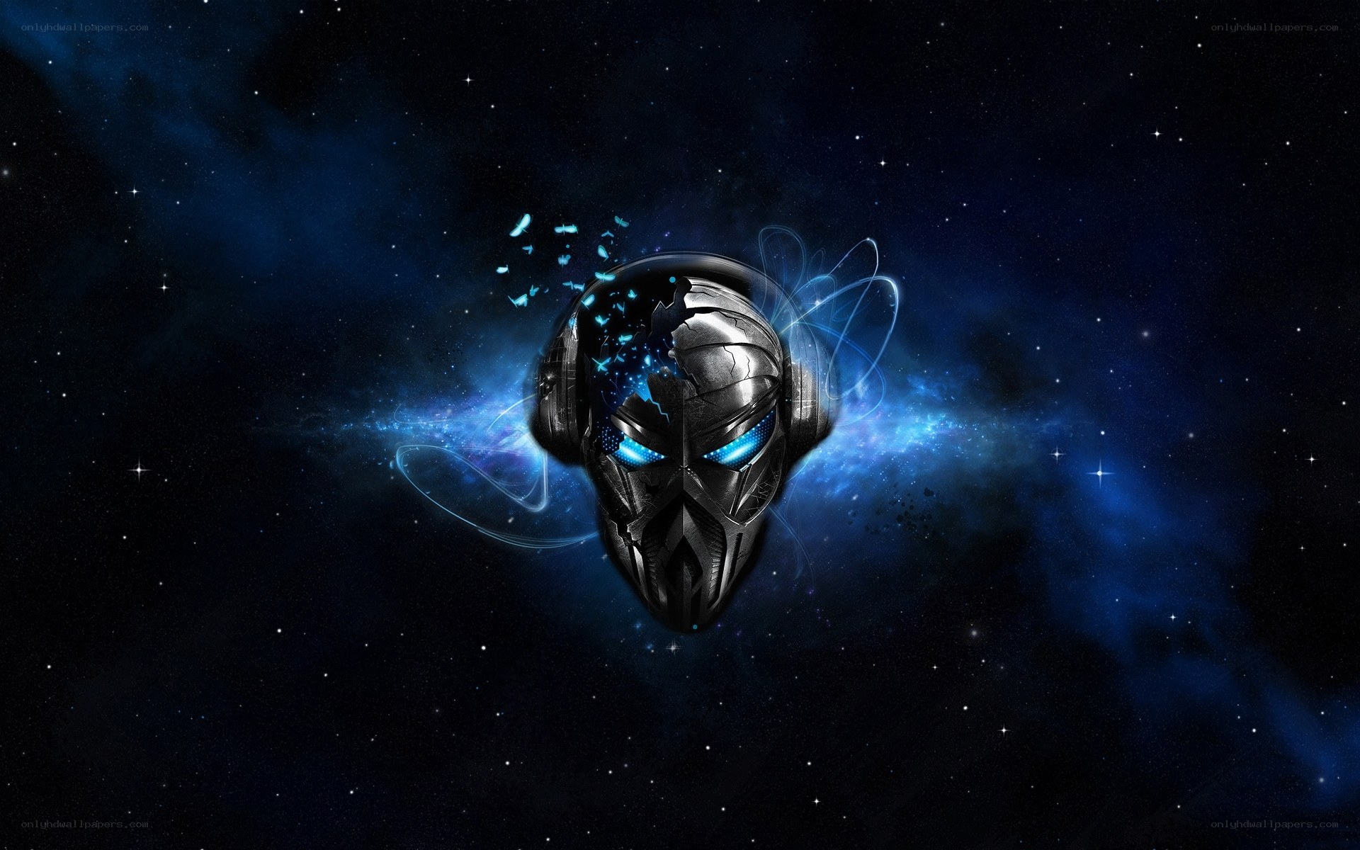 cyberpunk helmet in space