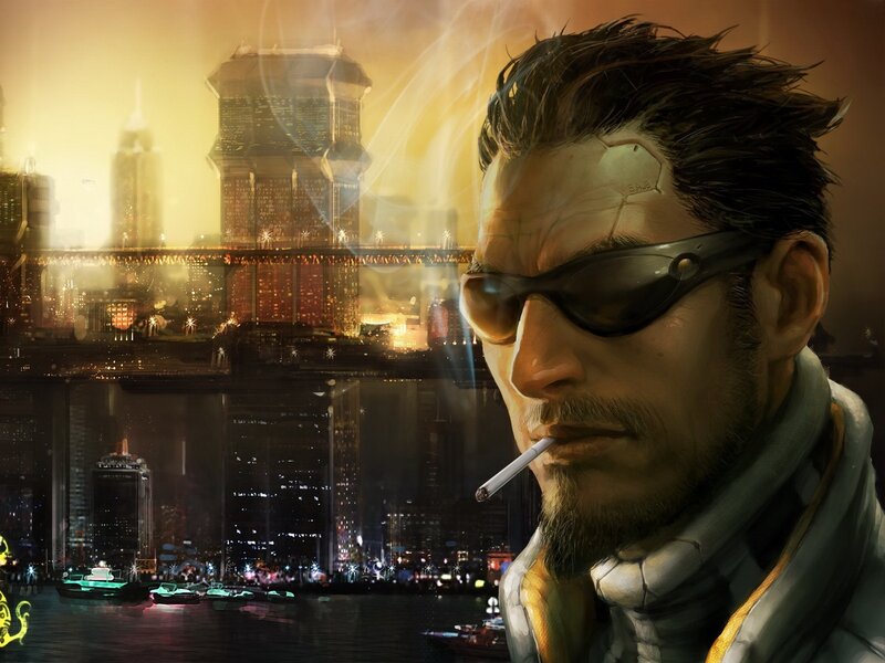 cyberpunk man with cigarette