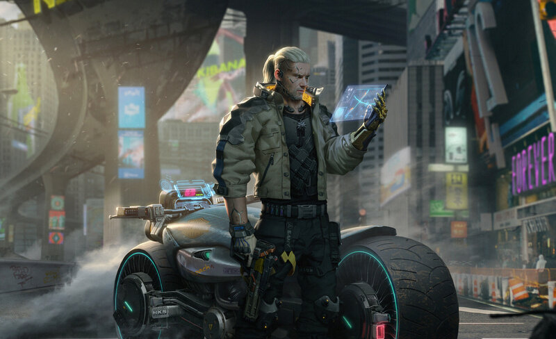 Cyberpunk Man with Motorcycle