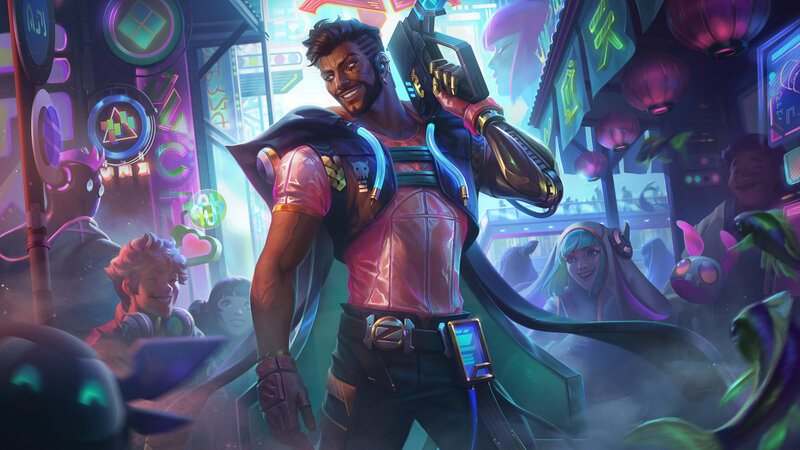 Cyberpunk Man with Weapon — Purple