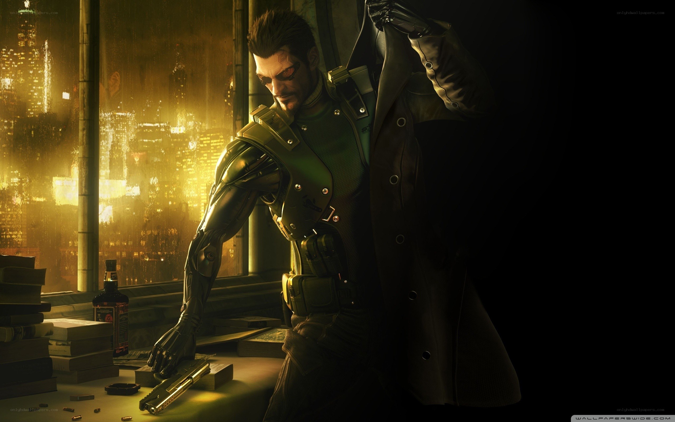cyberpunk mercenary at window