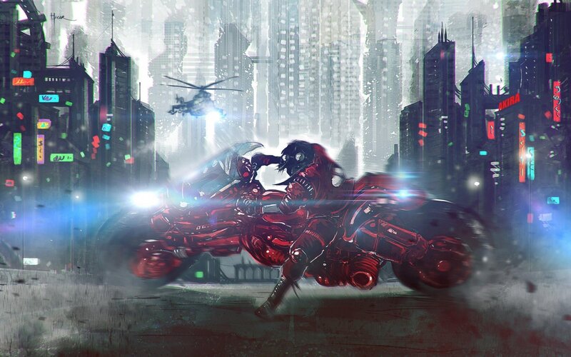 Cyberpunk motorcycle chase