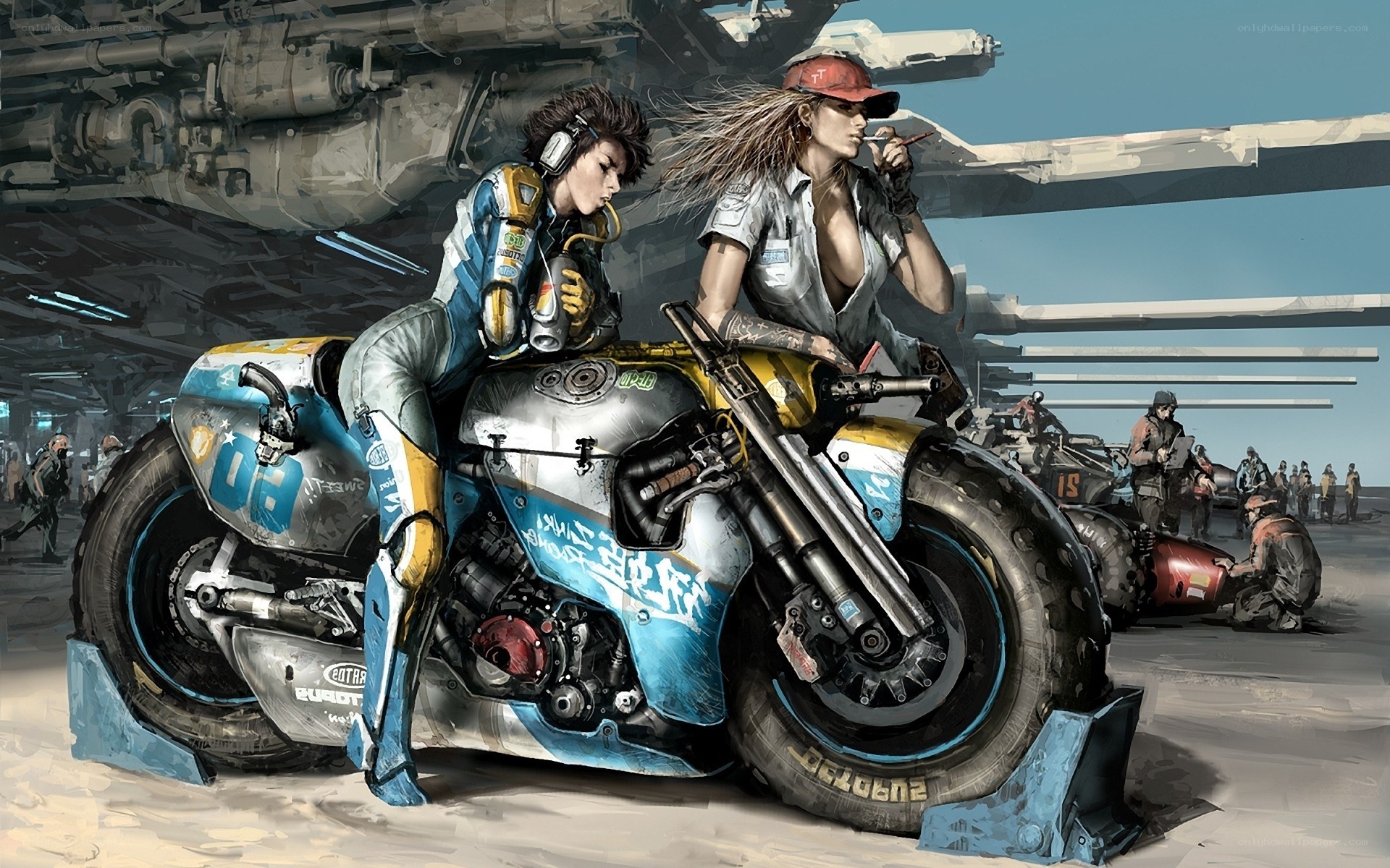 Cyberpunk motorcycle racers