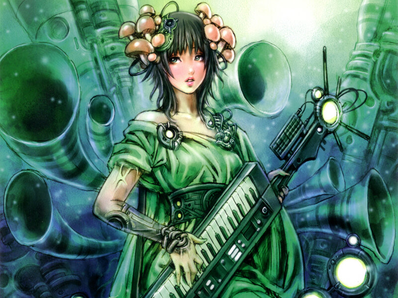 cyberpunk musician with keyboard