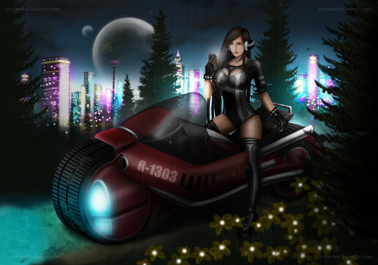 Cyberpunk rider at night