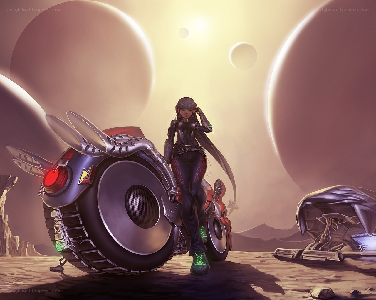 cyberpunk rider on alien planet