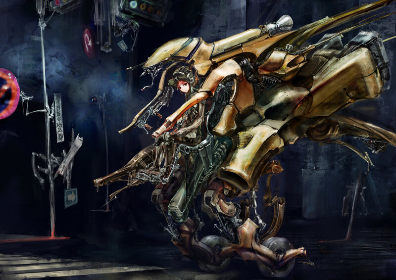 cyberpunk rider on mech