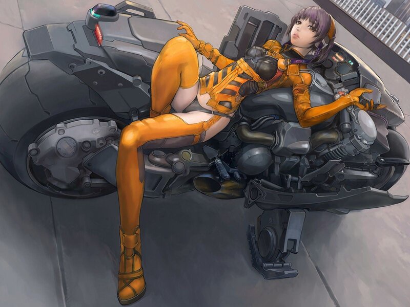 cyberpunk rider on motorcycle