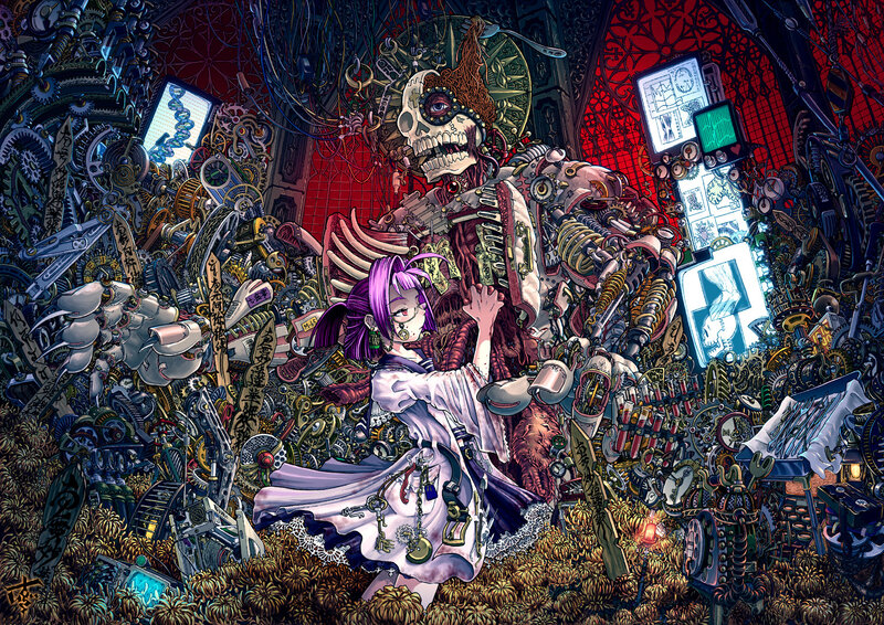 cyberpunk skeleton and girl