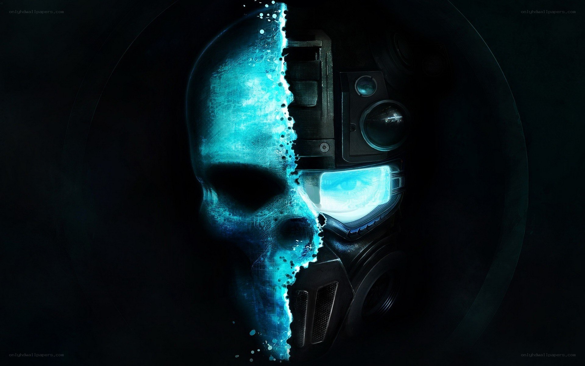cyberpunk skull and helmet