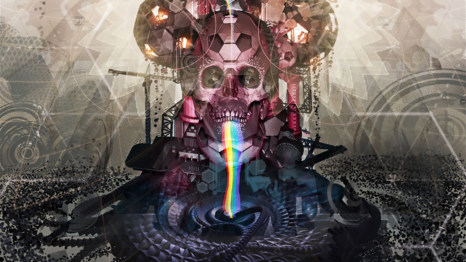 cyberpunk skull with rainbow beam