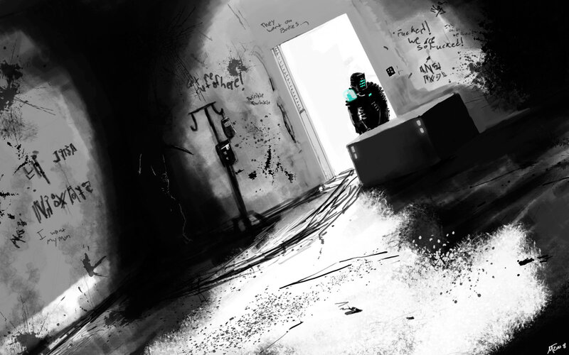cyberpunk soldier in a ruined room