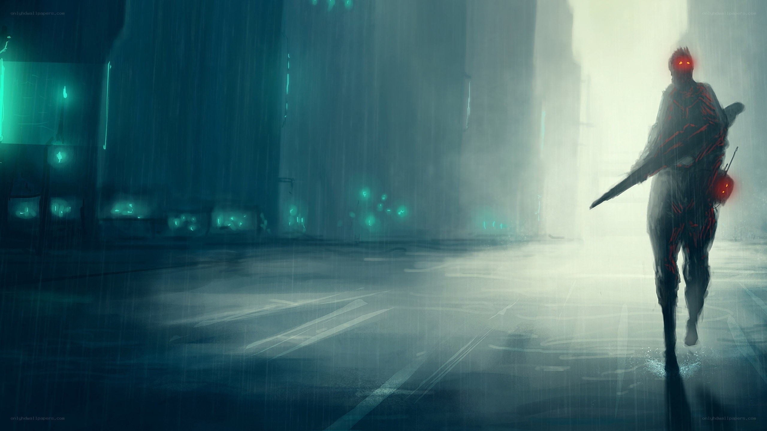 cyberpunk soldier in rain