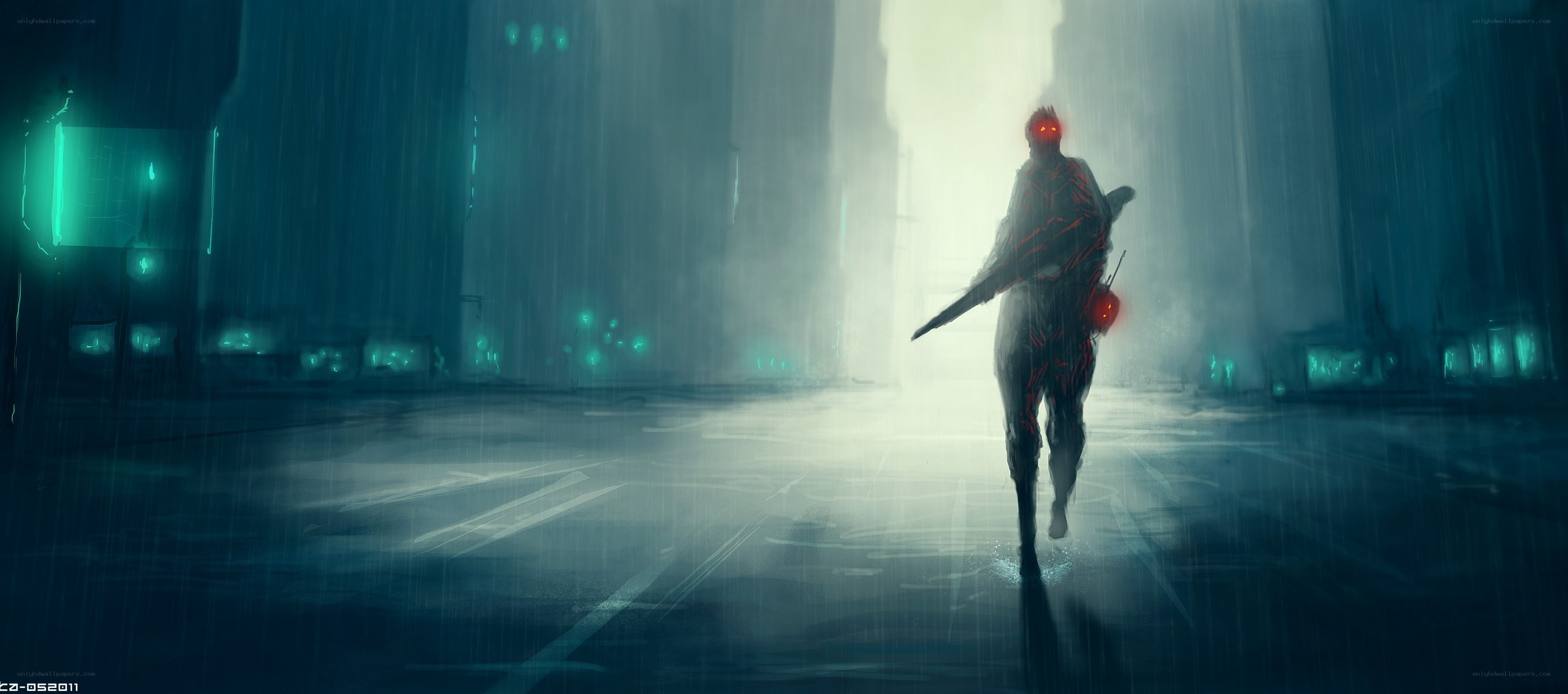 cyberpunk soldier in rain