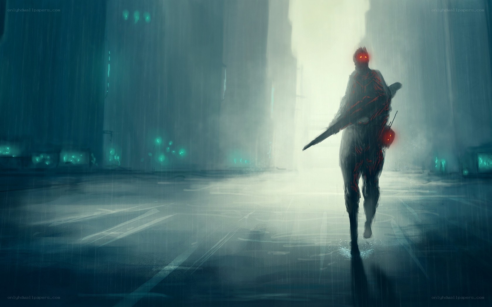 cyberpunk soldier in rain
