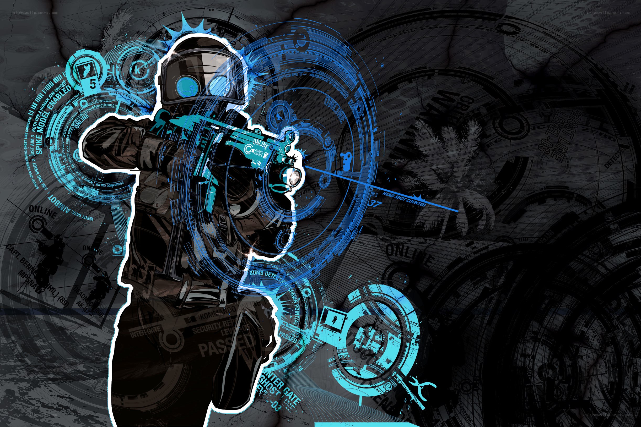 cyberpunk soldier with digital interface