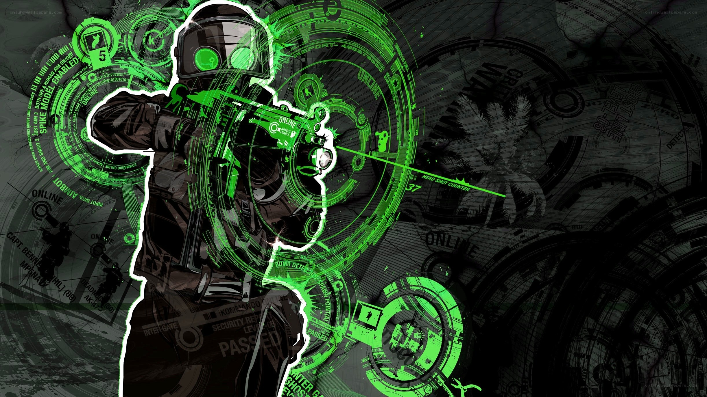 cyberpunk soldier with green HUD