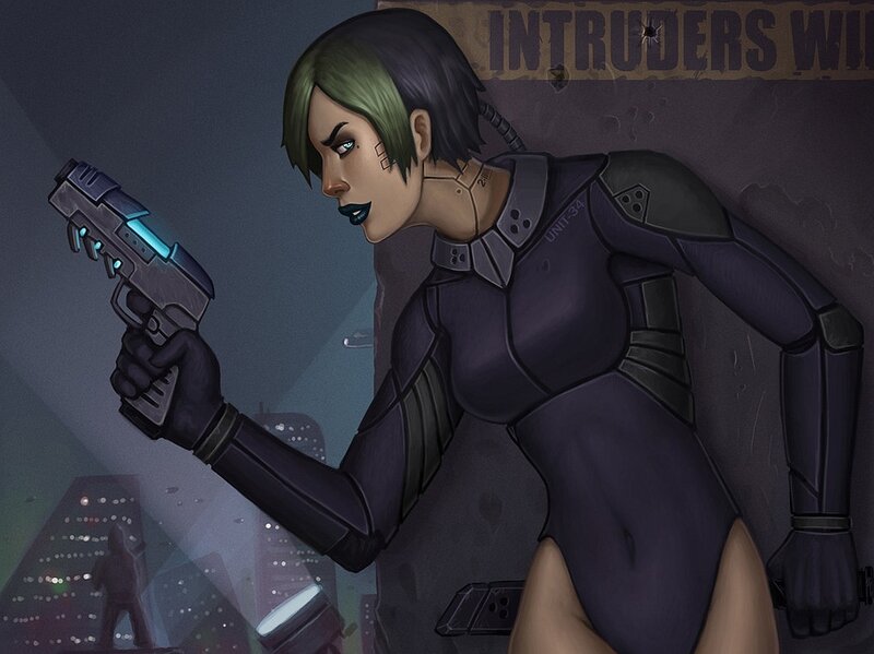 cyberpunk soldier with gun