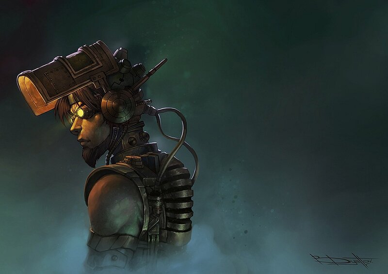 cyberpunk soldier with helmet