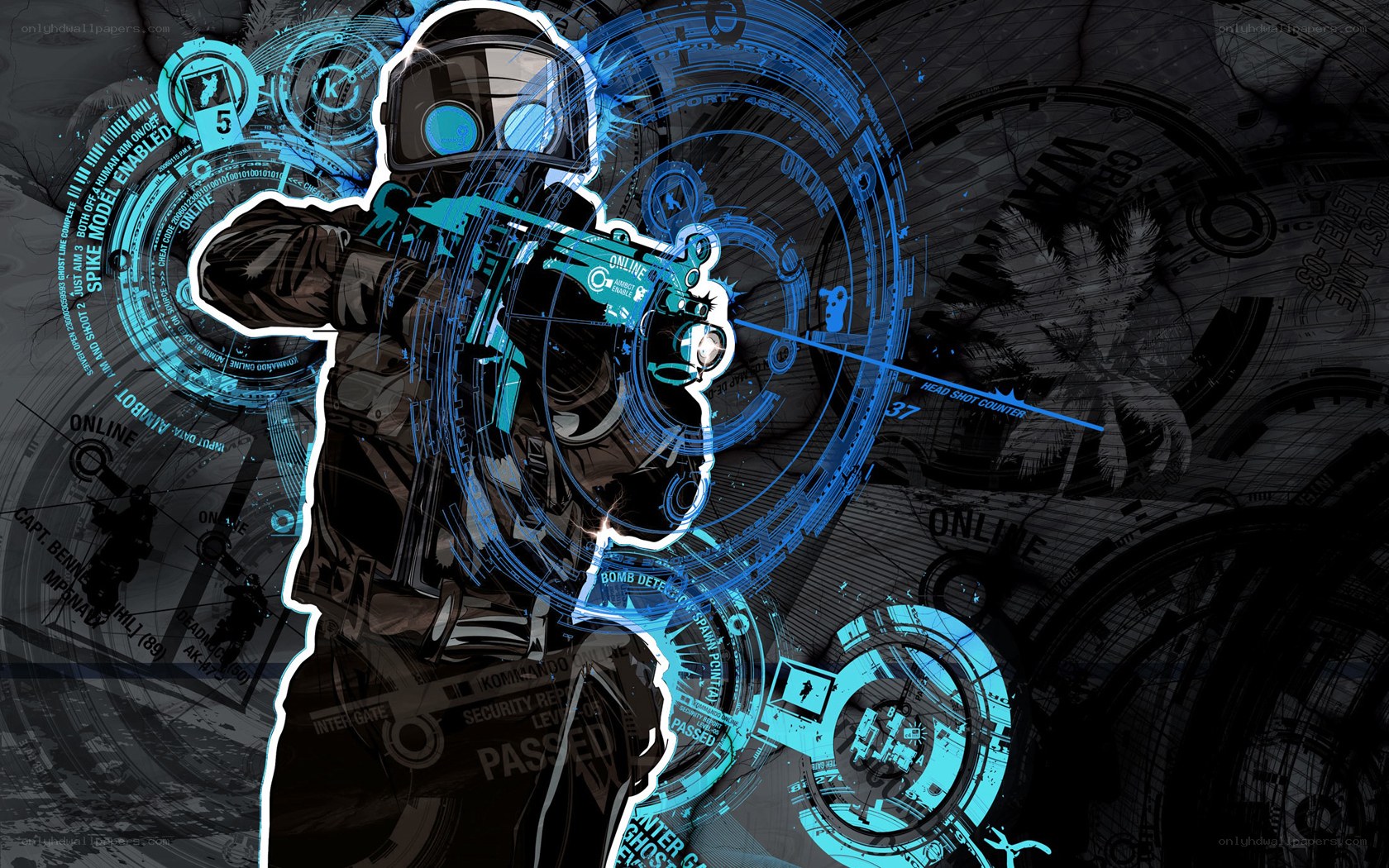 cyberpunk soldier with holographic interface