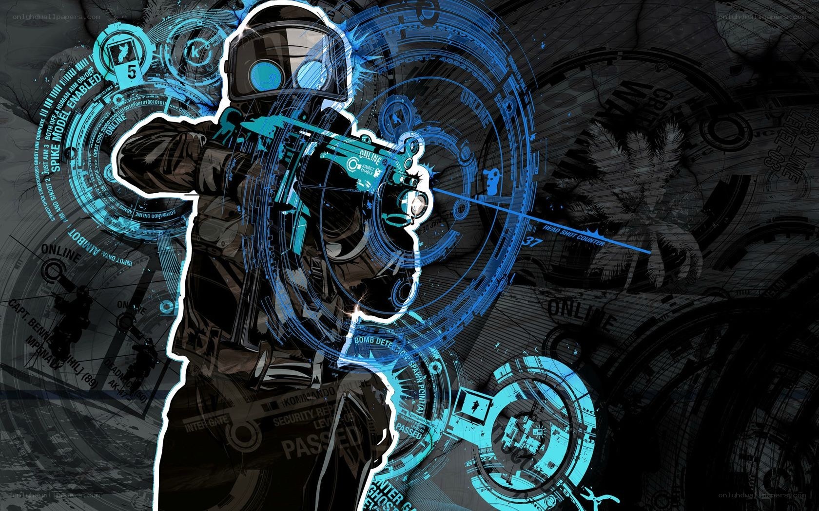 cyberpunk soldier with holographic interface